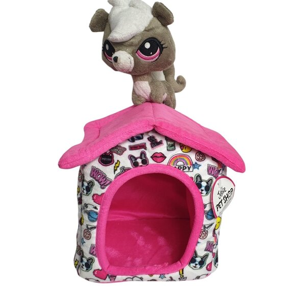 Littlest Pet Shop Pepper Clark Skunk 5" Plush Puppy & Pet House Set RARE HTF - Picture 1 of 7